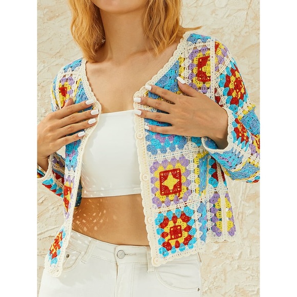 Knit cardigan multicolor long sleeve, classic,‎ loose fit, - Picture 11 of 13